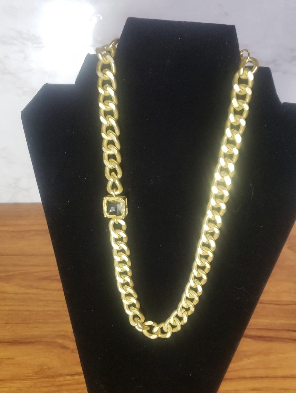 Plunder Chunky Gold-tone Chain Necklace with Clear Stone Accent NWT